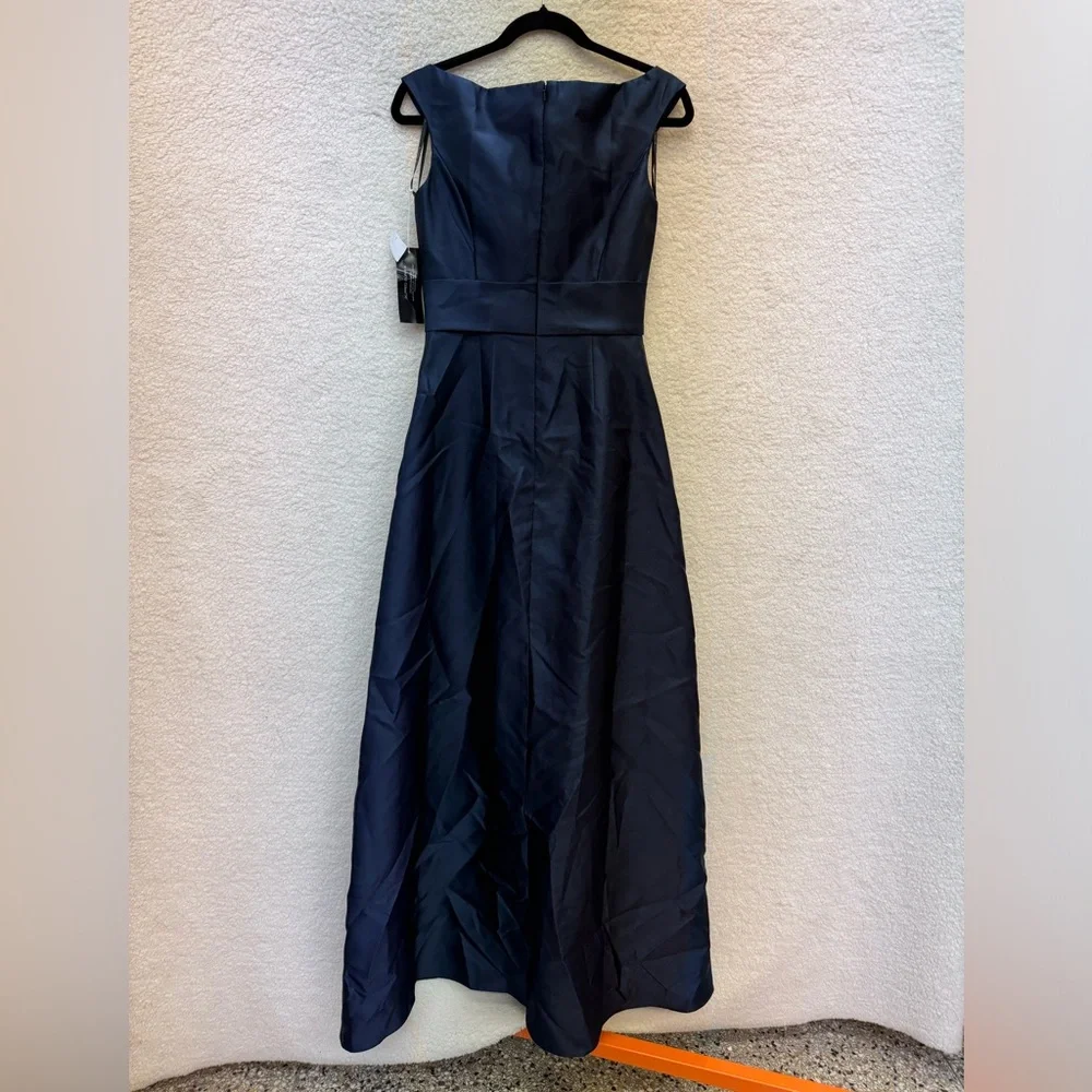 ALFRED SUNG Off-the-Shoulder Draped Satin Maxi Dress Pockets Size 4 NEW $240 - Picture 7 of 12